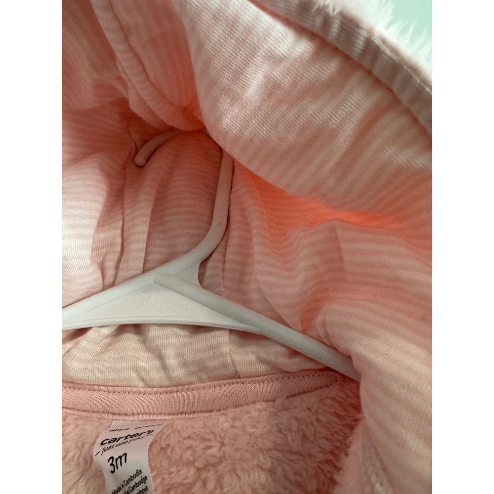 Carter's Just One You Fleece Pram Suit Baby Girl‎ 3M Pink Hooded Bear Ears NWT